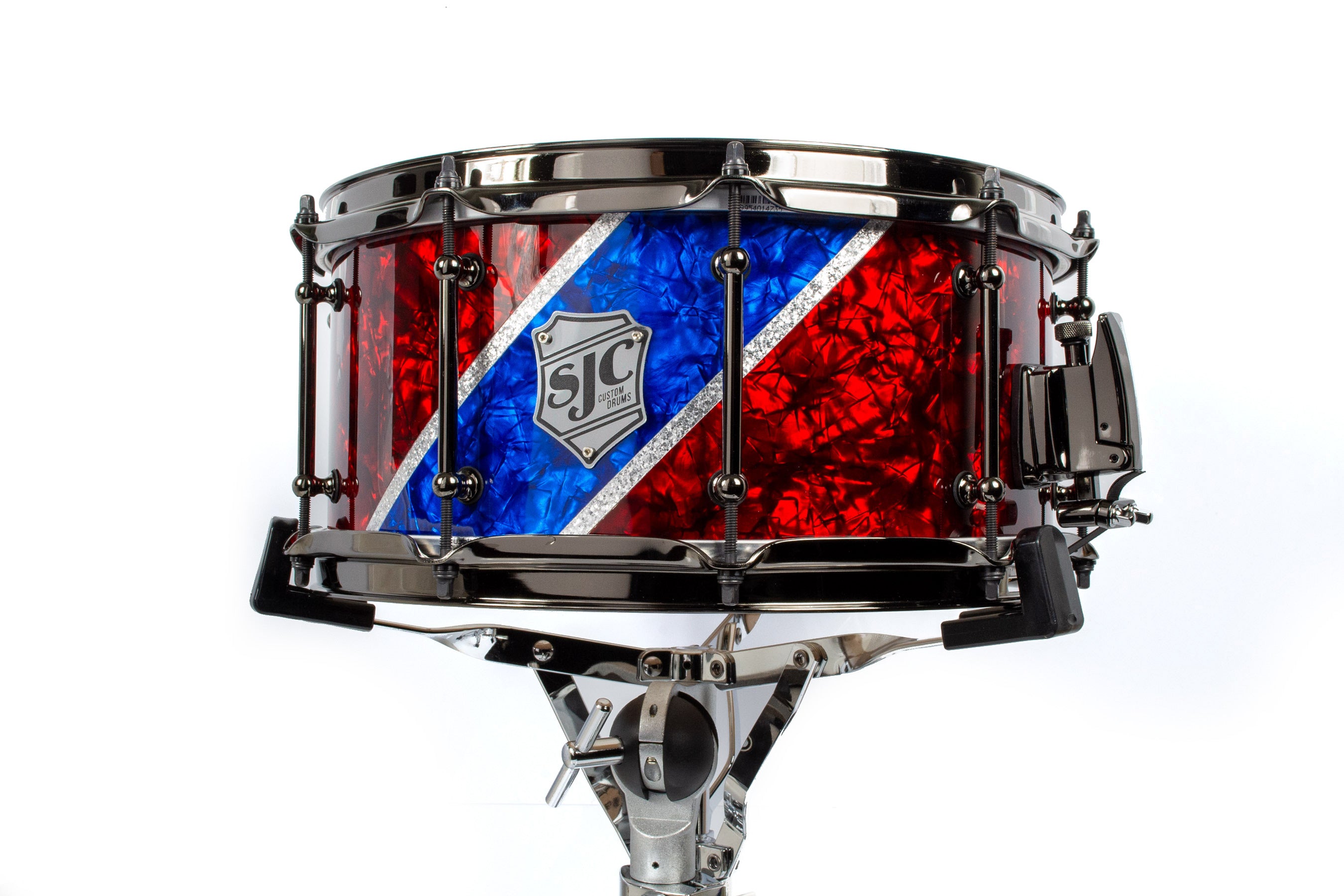 Builder's Choice - Red & Blue Pearl Diagonal Stripe 6.5x14 Snare