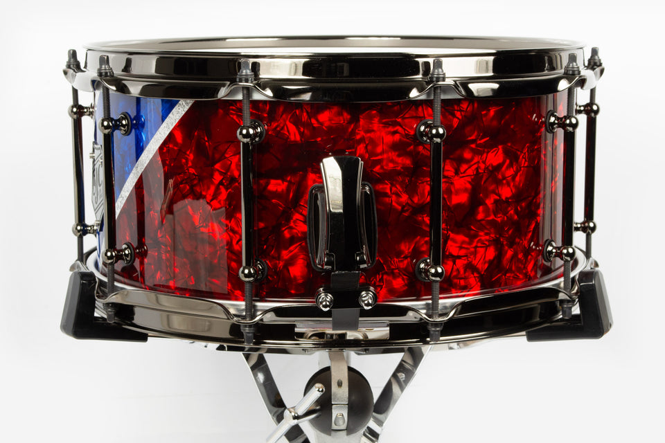 Builder's Choice - Red & Blue Pearl Diagonal Stripe 6.5x14 Snare