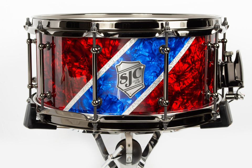 Builder's Choice - Red & Blue Pearl Diagonal Stripe 6.5x14 Snare